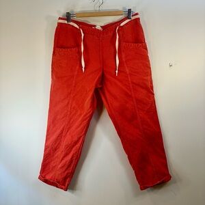 C&C California Sz XL Coral Drawstring Linen Lyocell Cropped Pants Cuffed Hem